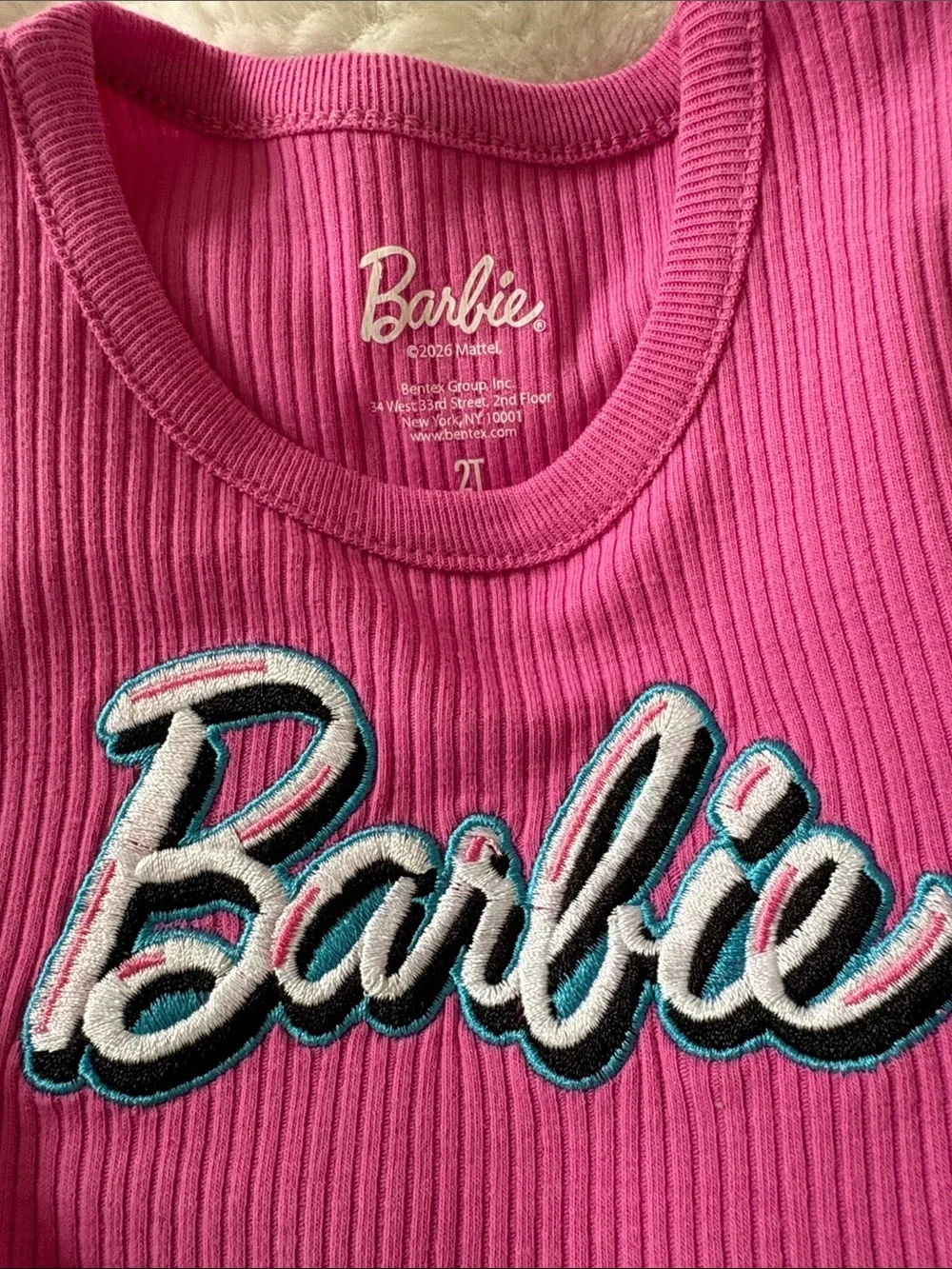 Barbie Hot Pink Ribbed Crop Top with Printed Pink Graphic Shorts